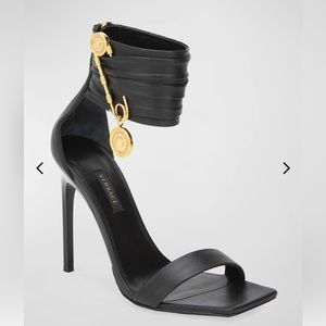 Versace Safety Pin Lambskin Leather Stiletto Sandals